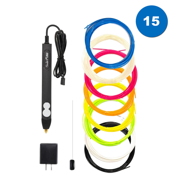 3Doodler Flow Essentials 3D Printing Pen Set - 15 Pens Classroom Sets + 15 Filament Packs - (Ages 14+)