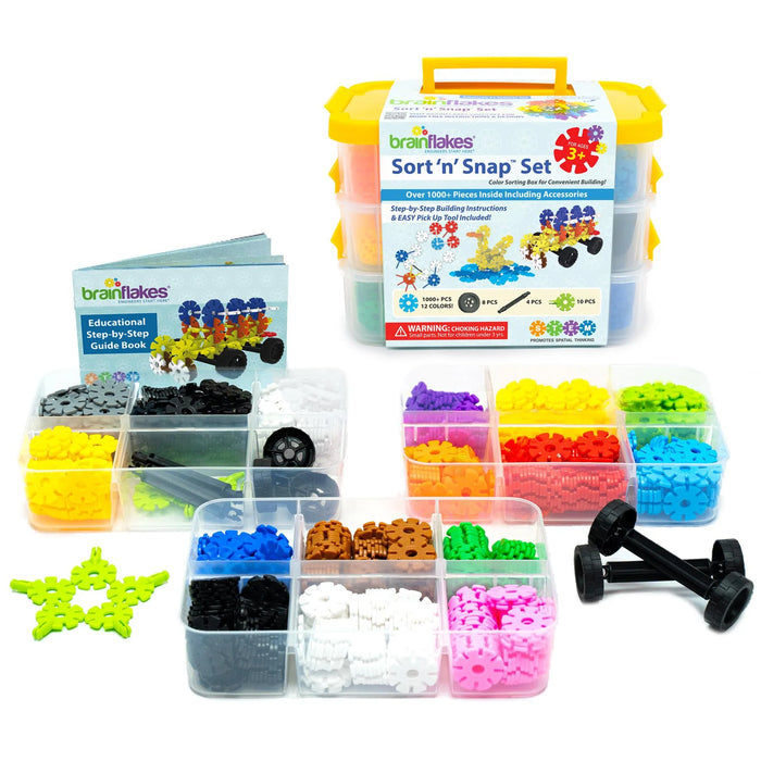 Brain Flakes 1000 Piece Sort ‘n’ Snap Set - Wheel Pieces and Special Parts Included - A Great Stem Toy for Both Boys and Girls- Classroom Set (4 Units)
