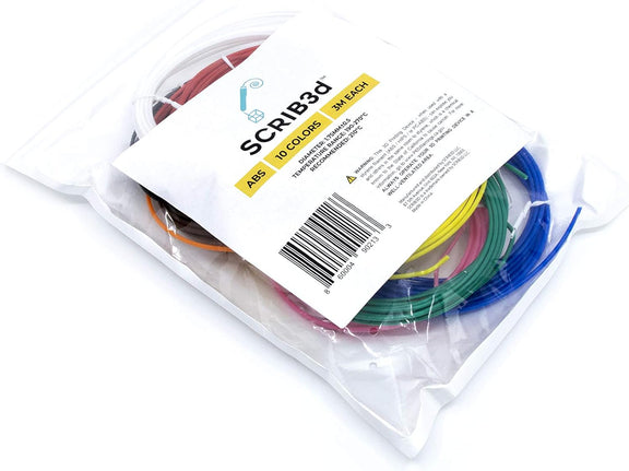 SCRIB3D 3D Printing Pen ABS Plastic Filament Refill Pack (10 Assorted Colors, 10 Feet Each),Filament- 10 Pack - 100 Ft